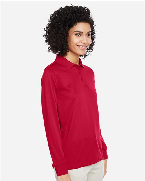 Harriton M348LW Women's Advantage Snag Protection Plus IL Long Sleeve Polo - Red - model side