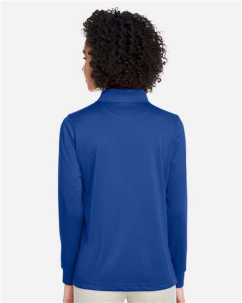 Harriton M348LW Women's Advantage Snag Protection Plus IL Long Sleeve Polo - True Royal - model back