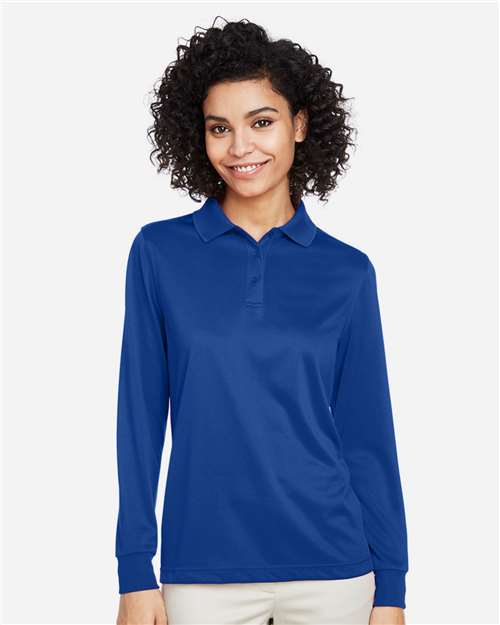 Harriton M348LW Women's Advantage Snag Protection Plus IL Long Sleeve Polo - True Royal - model front