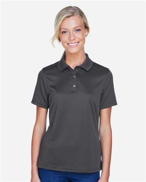 Harriton M345W Women's Advantage Snag Protection Plus IL Snap Placket Polo - Dark Charcoal - model front