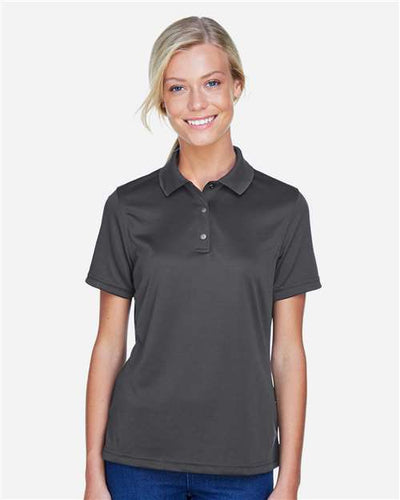 Harriton M345W Women's Advantage Snag Protection Plus IL Snap Placket Polo - Dark Charcoal - model front