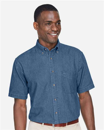 Harriton M550S Men's Denim Shirt - Light Denim - model front