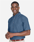 Harriton M550S Men's Denim Shirt - Light Denim - model side
