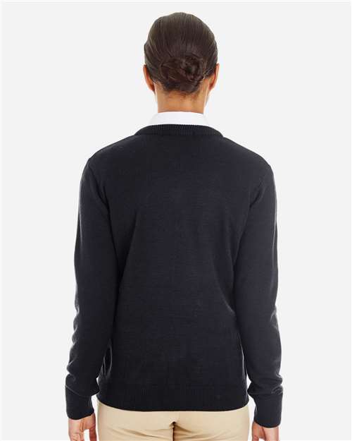 Harriton M420W Women's Pilbloc V-Neck Sweater - Black - model back