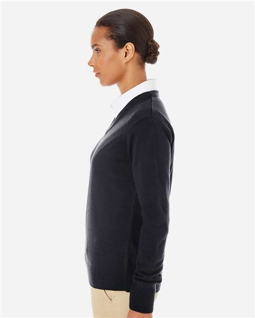 Harriton M420W Women's Pilbloc V-Neck Sweater - Black - model side