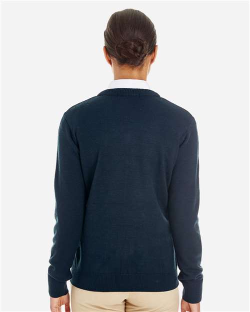 Harriton M420W Women's Pilbloc V-Neck Sweater - Dark Navy - model back