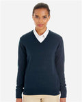 Harriton M420W Women's Pilbloc V-Neck Sweater - Dark Navy - model front