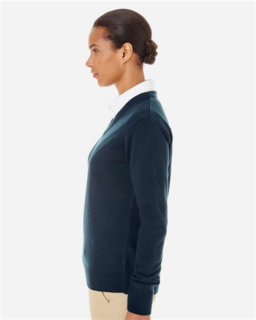 Harriton M420W Women's Pilbloc V-Neck Sweater - Dark Navy - model side