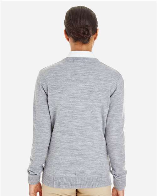 Harriton M420W Women's Pilbloc V-Neck Sweater - Grey Heather - model back