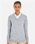 Harriton M420W Women's Pilbloc V-Neck Sweater - Grey Heather - model front