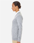 Harriton M420W Women's Pilbloc V-Neck Sweater - Grey Heather - model side