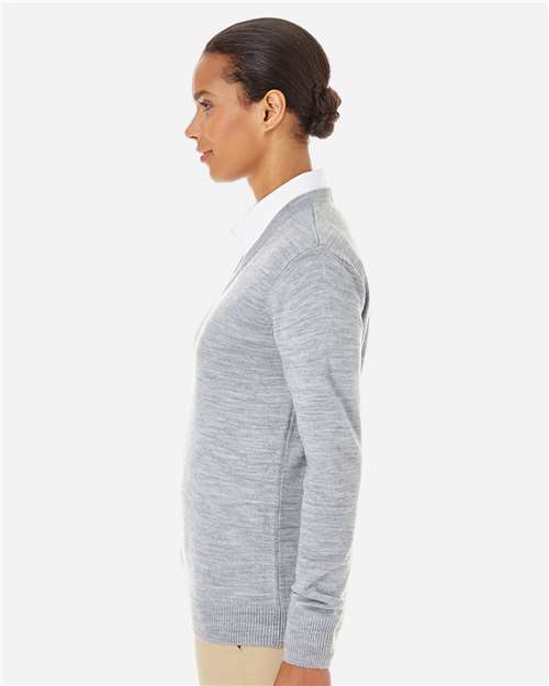 Harriton M420W Women's Pilbloc V-Neck Sweater - Grey Heather - model side