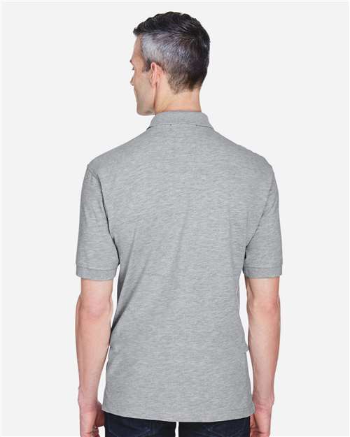 Harriton M265P Men's Easy Blend Polo with Pocket - Grey Heather - model back