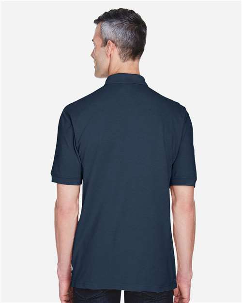 Harriton M265P Men's Easy Blend Polo with Pocket - Navy - model back