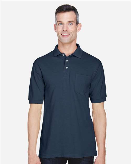Harriton M265P Men's Easy Blend Polo with Pocket - Navy - model front