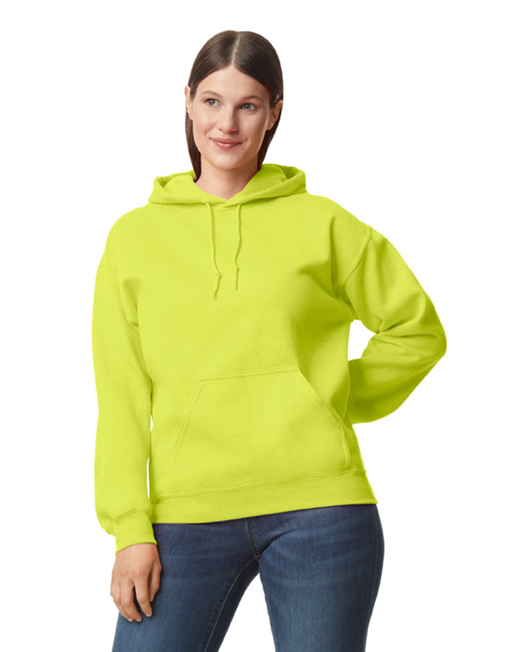 Gildan G125 DryBlend Hooded Sweatshirt - Safety Green - model front
