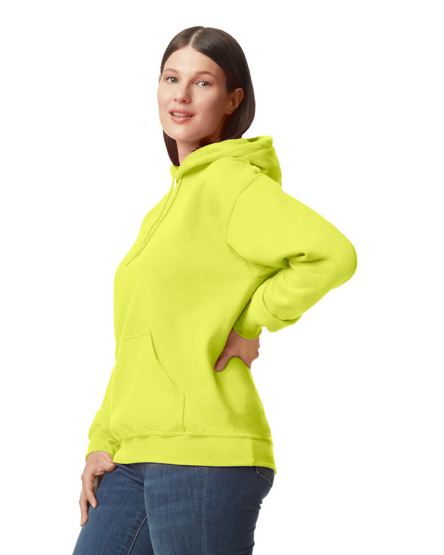 Gildan G125 DryBlend Hooded Sweatshirt - Safety Green - model side