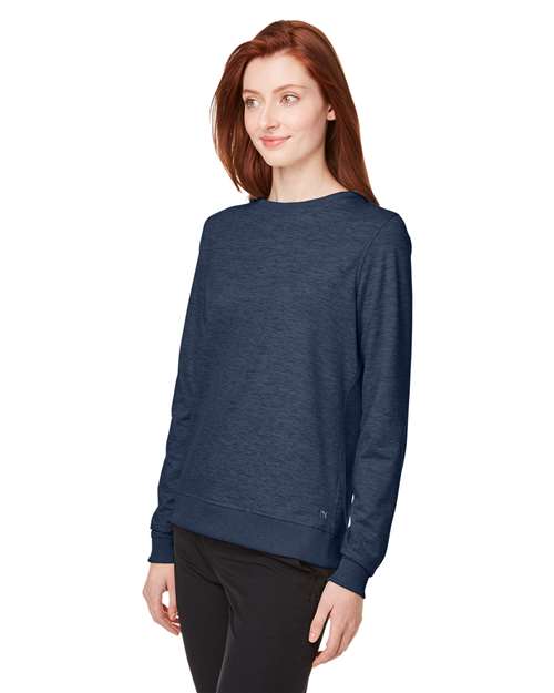 Puma Golf 599267 Women's Cloudspun Crewneck Sweatshirt - Navy Blazer Heather - model side