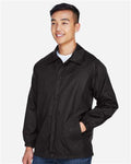 Harriton M775 Unisex Nylon Staff Jacket - Black - model side