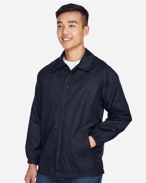 Harriton M775 Unisex Nylon Staff Jacket - Navy - model side