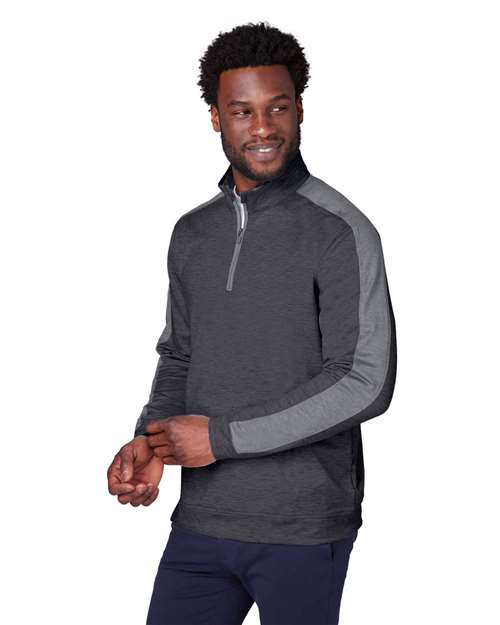 Puma Golf 599129 Men's Cloudspun Quarter-Zip Pullover - Puma Black Heather/ Quiet Shade - model side