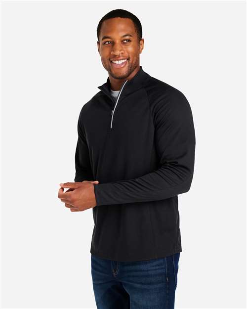 Core 365 CE418 Men's Origin Performance Pique Quarter-Zip Pullover - Black/ Carbon - model side