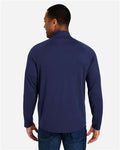 Core 365 CE418 Men's Origin Performance Pique Quarter-Zip Pullover - Classic Navy Heather/ Carbon - model back