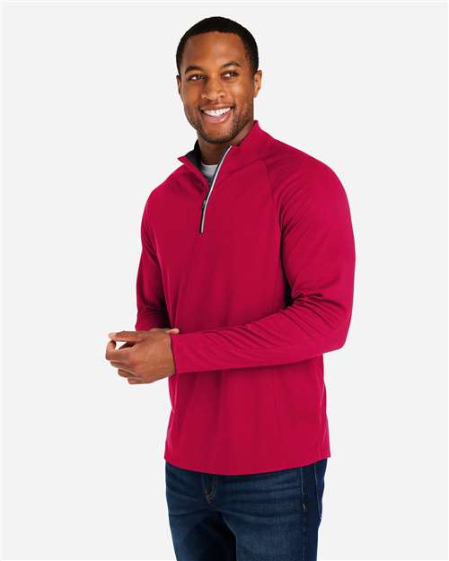 Core 365 CE418 Men's Origin Performance Pique Quarter-Zip Pullover - Classic Red/ Carbon - model side