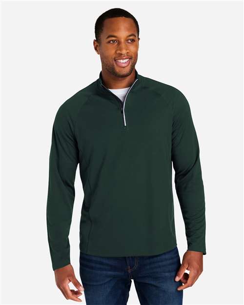 Core 365 CE418 Men's Origin Performance Pique Quarter-Zip Pullover - Forest/ Carbon - model front