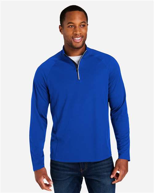 Core 365 CE418 Men's Origin Performance Pique Quarter-Zip Pullover - True Royal/ Carbon - model front