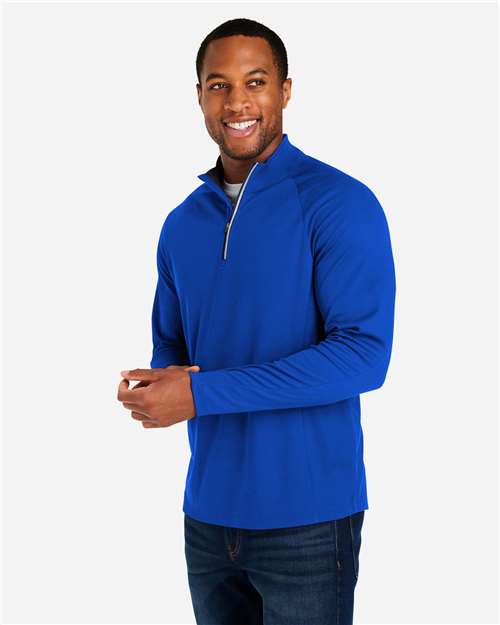 Core 365 CE418 Men's Origin Performance Pique Quarter-Zip Pullover - True Royal/ Carbon - model side