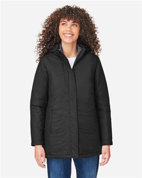 Core 365 CE725W Women's Inspire 3-in-1 Jacket with Insulated Liner - Black/ Carbon - model front