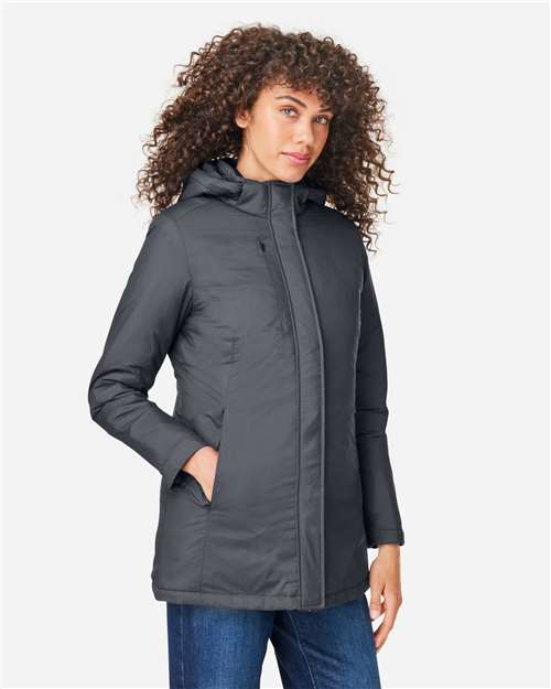 Core 365 CE725W Women's Inspire 3-in-1 Jacket with Insulated Liner - Carbon/ Black - model side