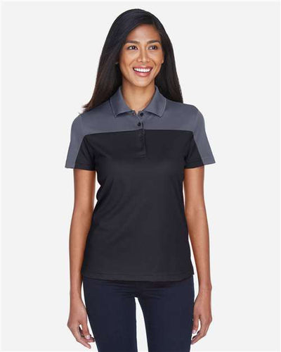 Core 365 CE101W Women's Balance Colorblock Performance Piqué Polo - Black/ Carbon - model front