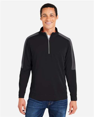 Core 365 CE404 Men's Market Snag Protect Mesh Colorblock Quarter-Zip Pullover - Black/ Carbon - model front