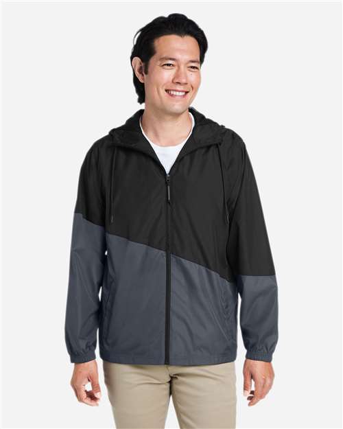 Core 365 CE710 Unisex Techno Lite Colorblock Windbreaker - Black/ Carbon - model front