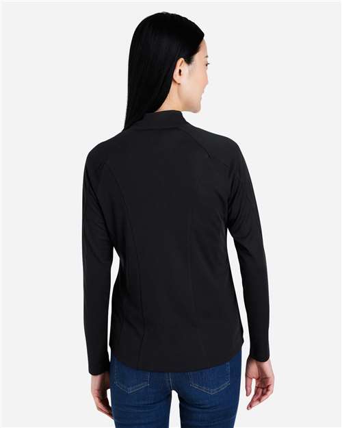Core 365 CE418W Women's Origin Performance Pique Quarter-Zip Pullover - Black/ Carbon - model back