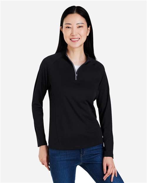 Core 365 CE418W Women's Origin Performance Pique Quarter-Zip Pullover - Black/ Carbon - model front