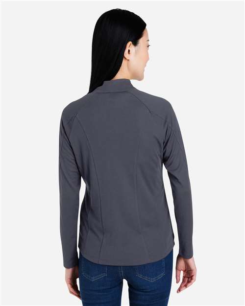Core 365 CE418W Women's Origin Performance Pique Quarter-Zip Pullover - Carbon/ Black - model back