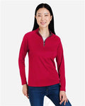 Core 365 CE418W Women's Origin Performance Pique Quarter-Zip Pullover - Classic Red/ Carbon - model front
