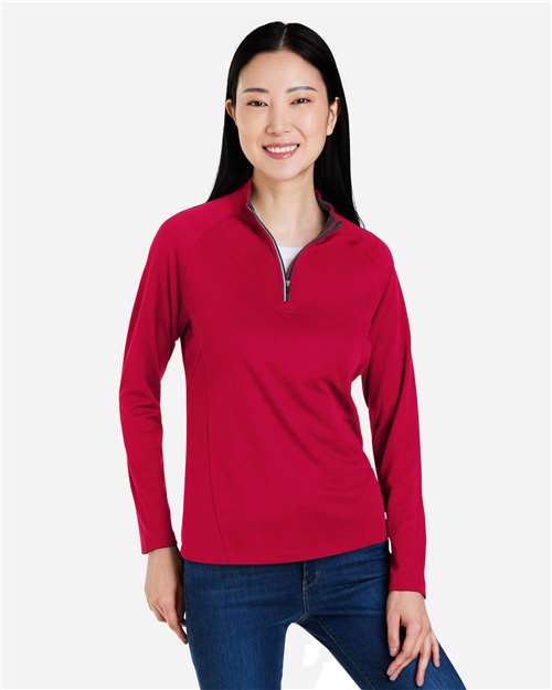Core 365 CE418W Women's Origin Performance Pique Quarter-Zip Pullover - Classic Red/ Carbon - model front
