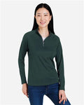 Core 365 CE418W Women's Origin Performance Pique Quarter-Zip Pullover - Forest/ Carbon - model front