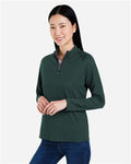 Core 365 CE418W Women's Origin Performance Pique Quarter-Zip Pullover - Forest/ Carbon - model side