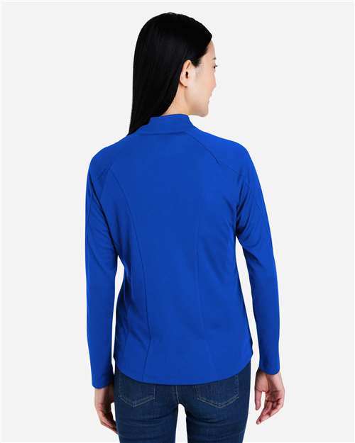 Core 365 CE418W Women's Origin Performance Pique Quarter-Zip Pullover - True Royal/ Carbon - model back
