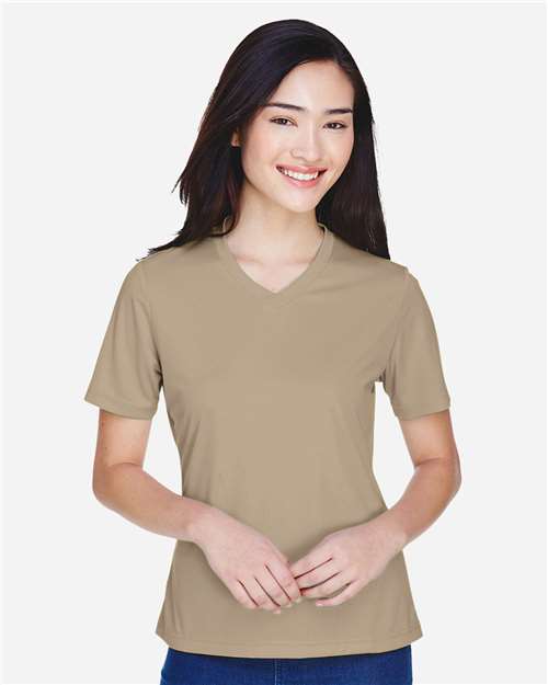 Team 365 TT11W Women's Zone Performance T-Shirt - Desert Khaki - model front