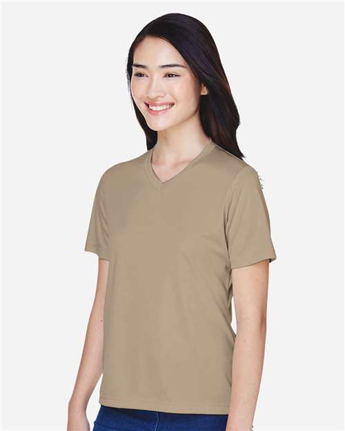 Team 365 TT11W Women's Zone Performance T-Shirt - Desert Khaki - model side
