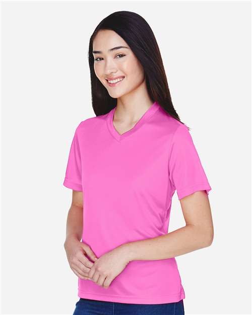 Team 365 TT11W Women's Zone Performance T-Shirt - Sport Charity Pink - model side