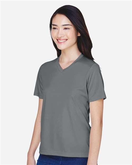 Team 365 TT11W Women's Zone Performance T-Shirt - Sport Graphite - model side