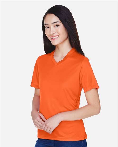 Team 365 TT11W Women's Zone Performance T-Shirt - Sport Orange - model side