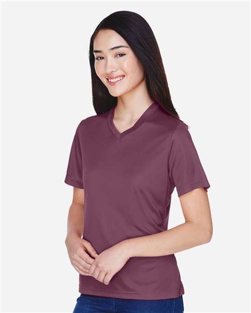 Team 365 TT11W Women's Zone Performance T-Shirt - Sport Dark Maroon - model side